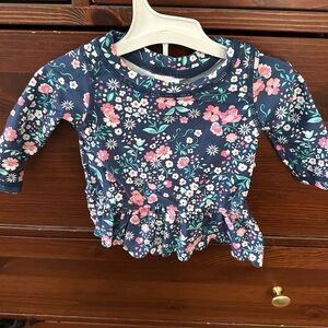 EUC RuffleButts Floral Peplum Two Piece Bathing Suit 3-6 months